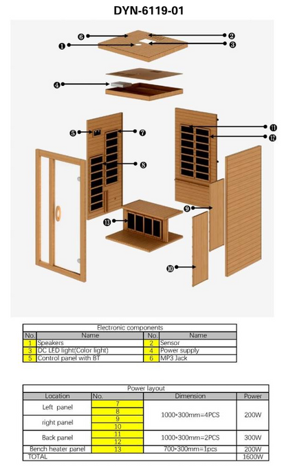 Dynamic DYN-6119-01 Gracia 1-Person Low EMF FAR Infrared Sauna Hemlock