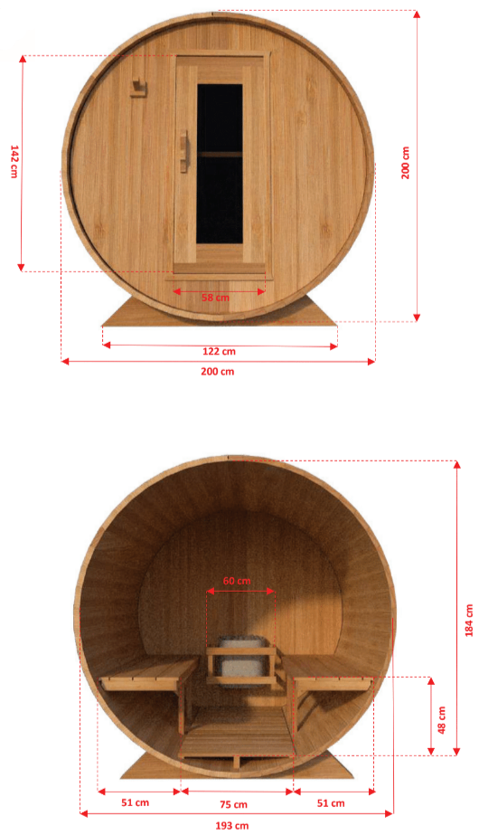 Canadian Timber Harmony CTC22W Outdoor Sauna dimensions