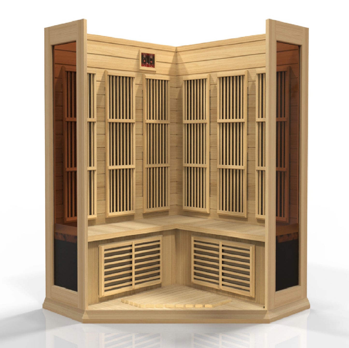 Maxxus MX-K356-01-ZF 3-person Corner Near Zero EMF FAR Infrared Sauna Hemlock